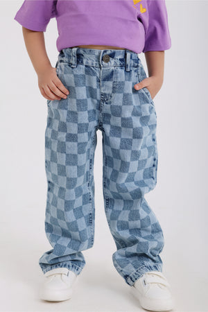 baby girls checkered denim pants