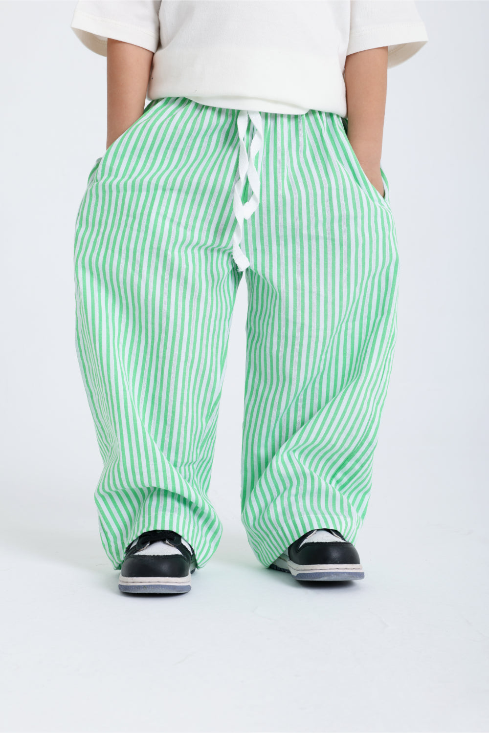 baby boys cotton pants – striped green & white