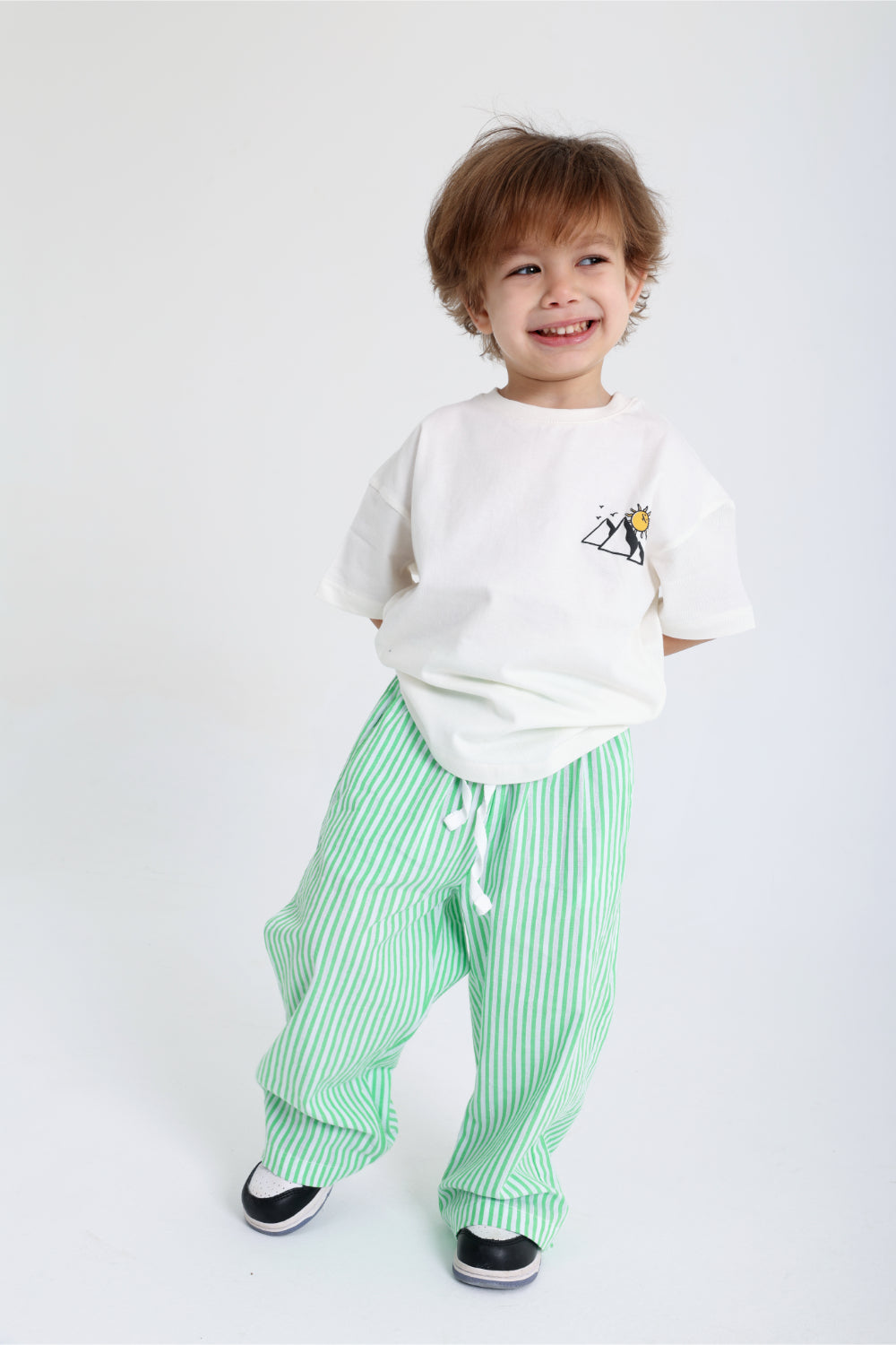 baby boys cotton pants – striped green & white