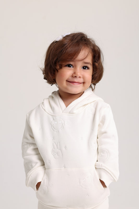 unisex cotton 2-piece outfit set – off-white with smiley faces