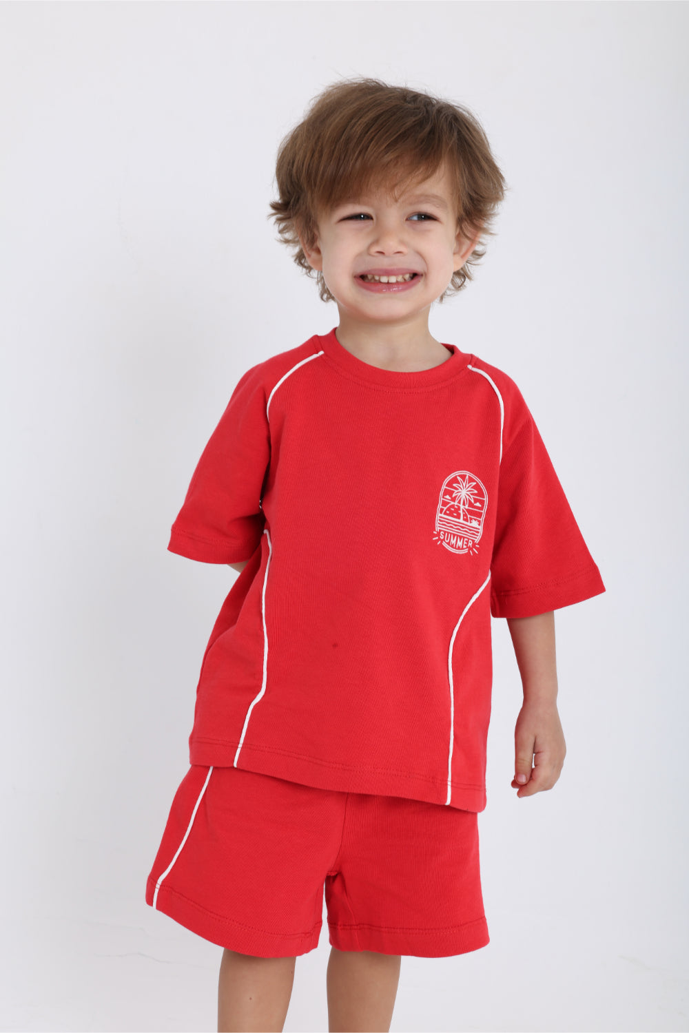 unisex baby red "summer" cotton outfit set