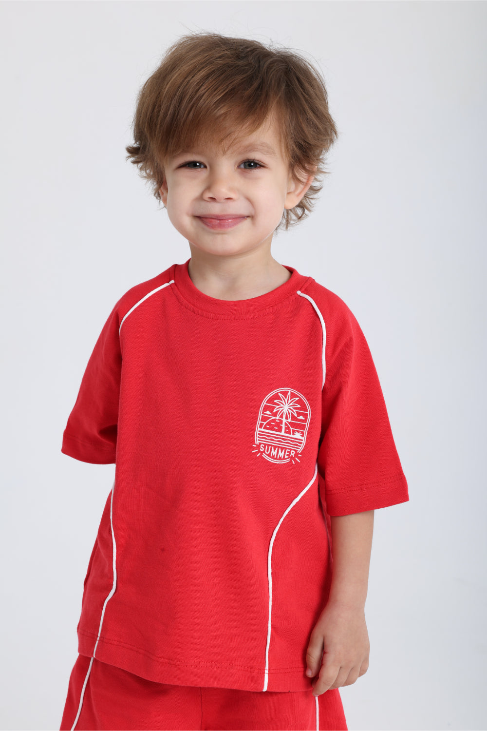 unisex baby red "summer" cotton outfit set