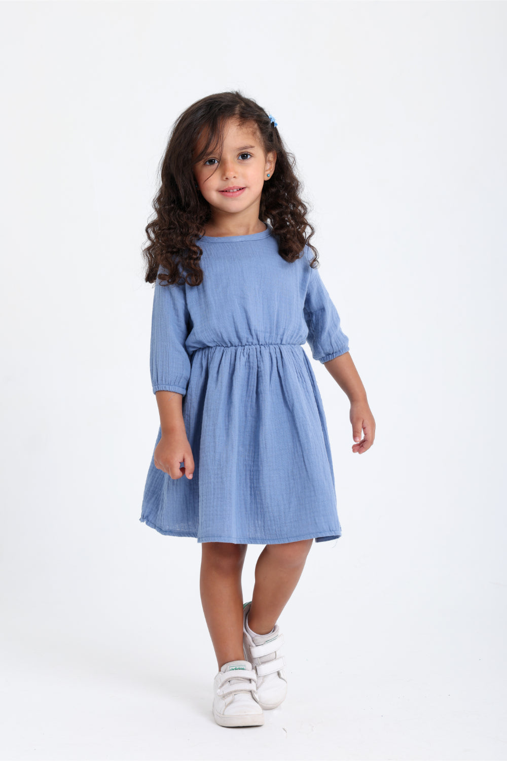 baby girls indigo short sleeved cotton dress