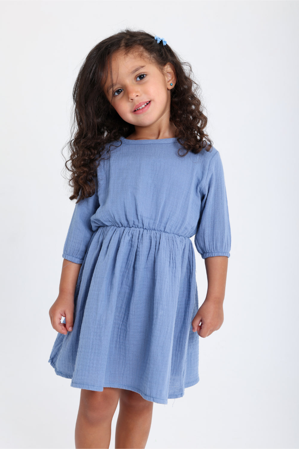 baby girls indigo short sleeved cotton dress