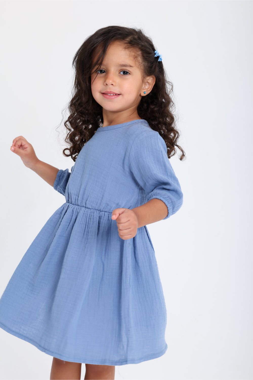 baby girls indigo short sleeved cotton dress