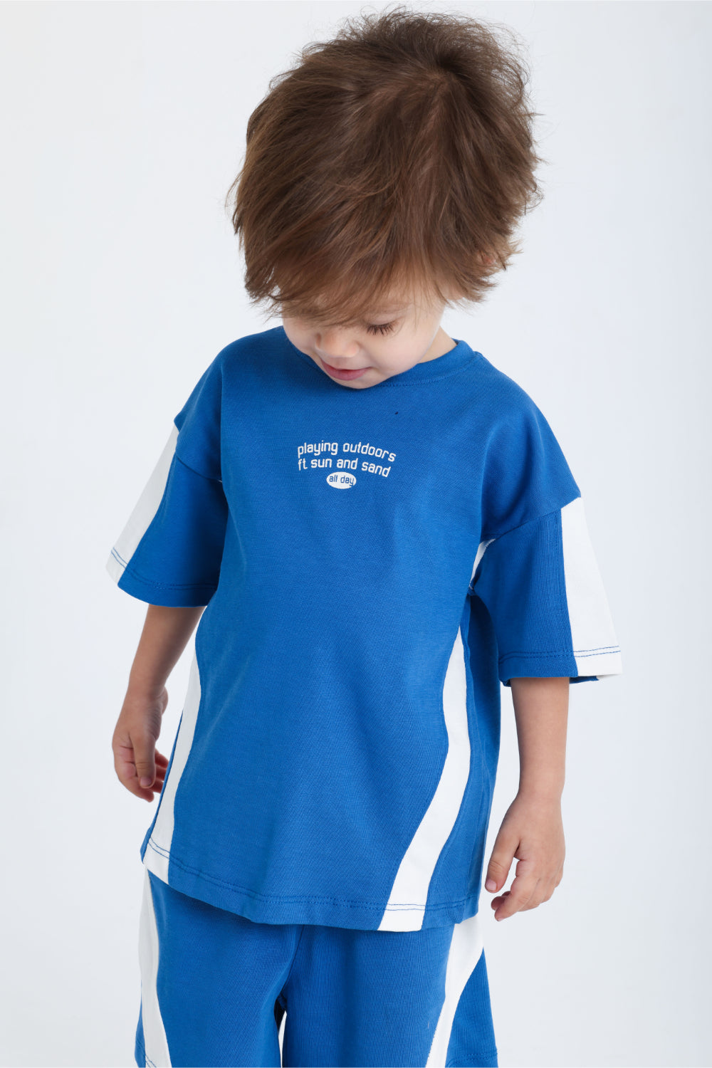 unisex baby blue cotton 2-piece outfit set – "playing outdoors"