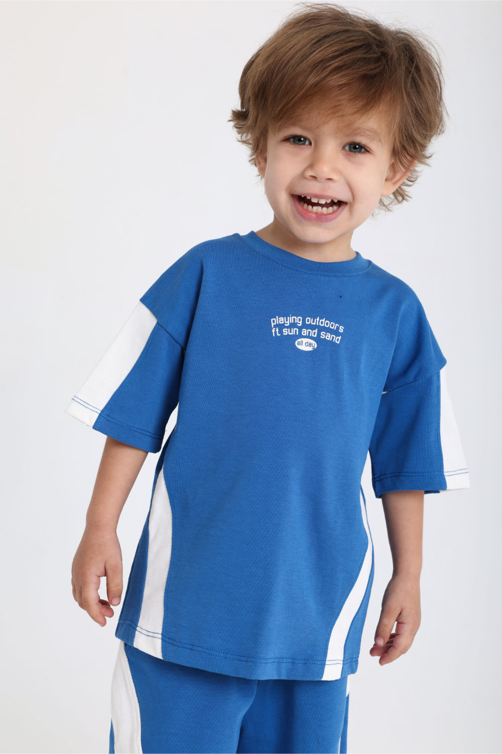 unisex baby blue cotton 2-piece outfit set – "playing outdoors"