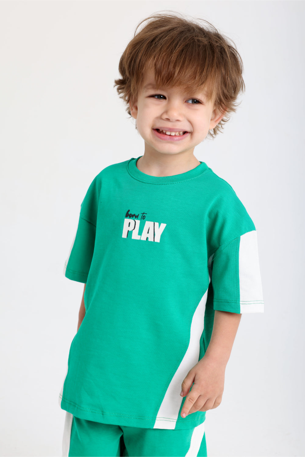 unisex baby green "born to play" cotton outfit set