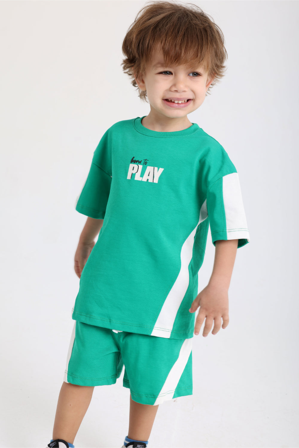 unisex baby green "born to play" cotton outfit set