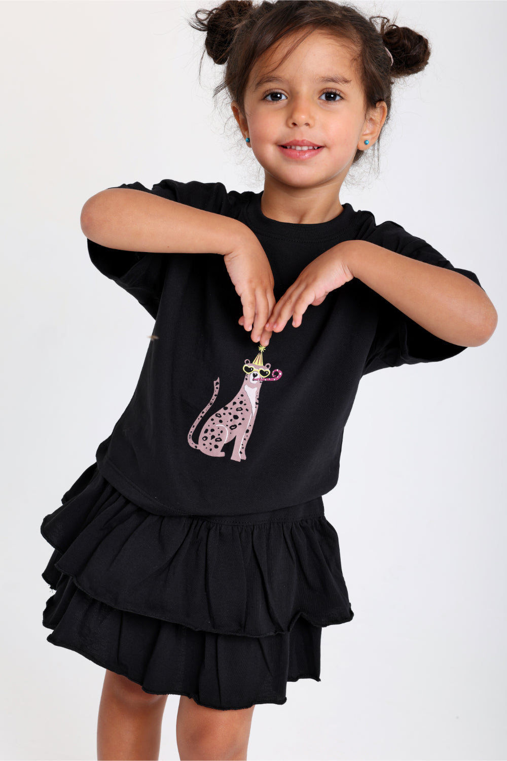 girls cotton outfit set – black (short sleeves)
