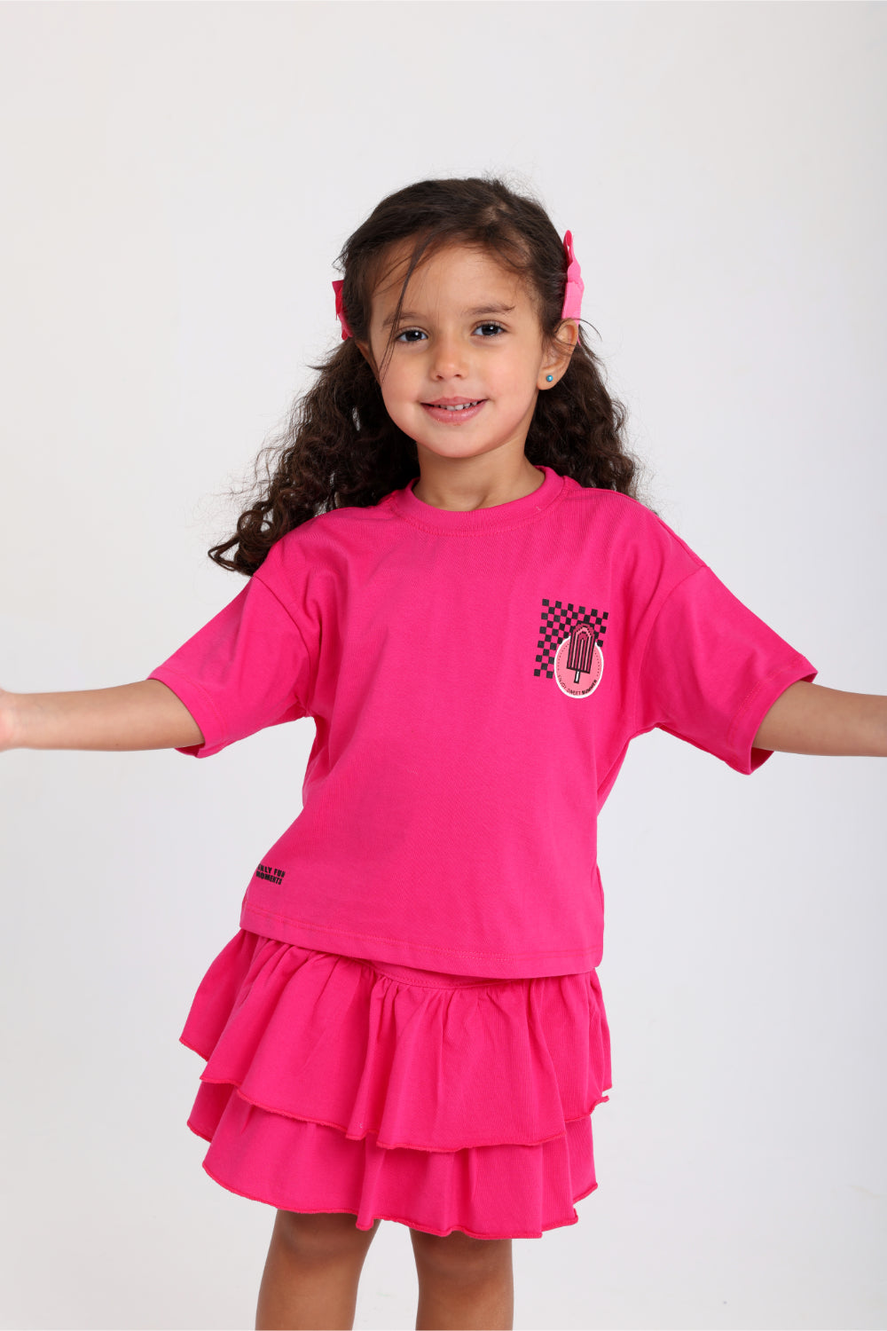 baby girls cotton outfit set – fuchsia short sleeves