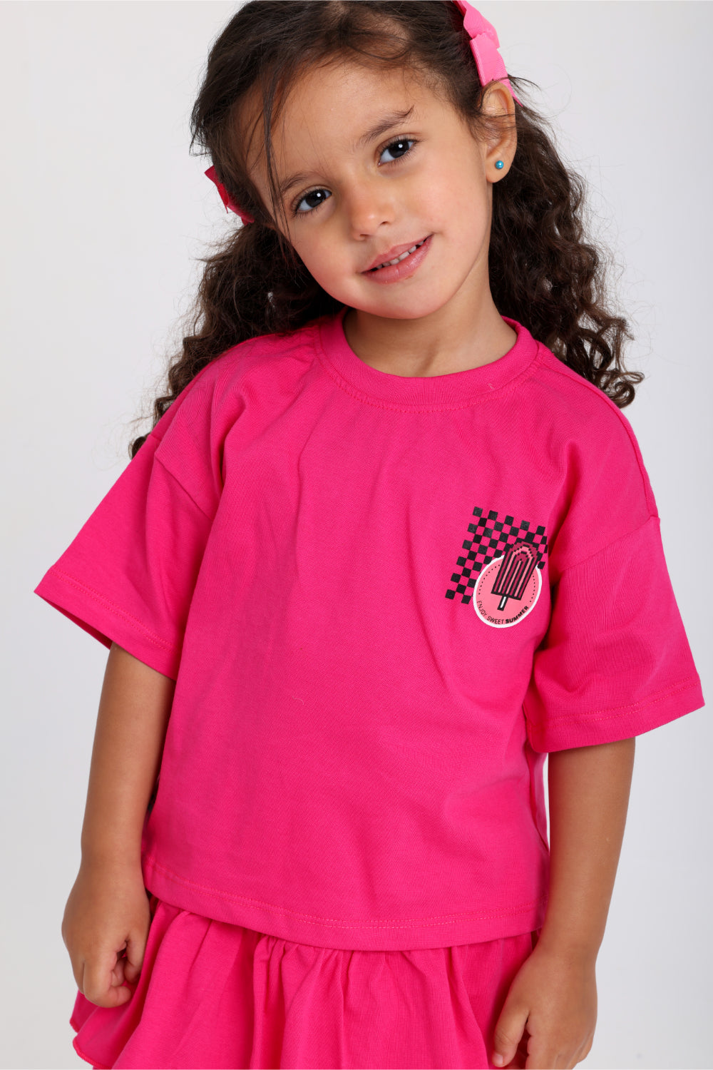 baby girls cotton outfit set – fuchsia short sleeves