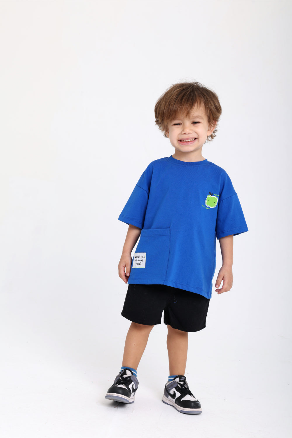 unisex baby cotton t-shirt – royal blue & apple green print