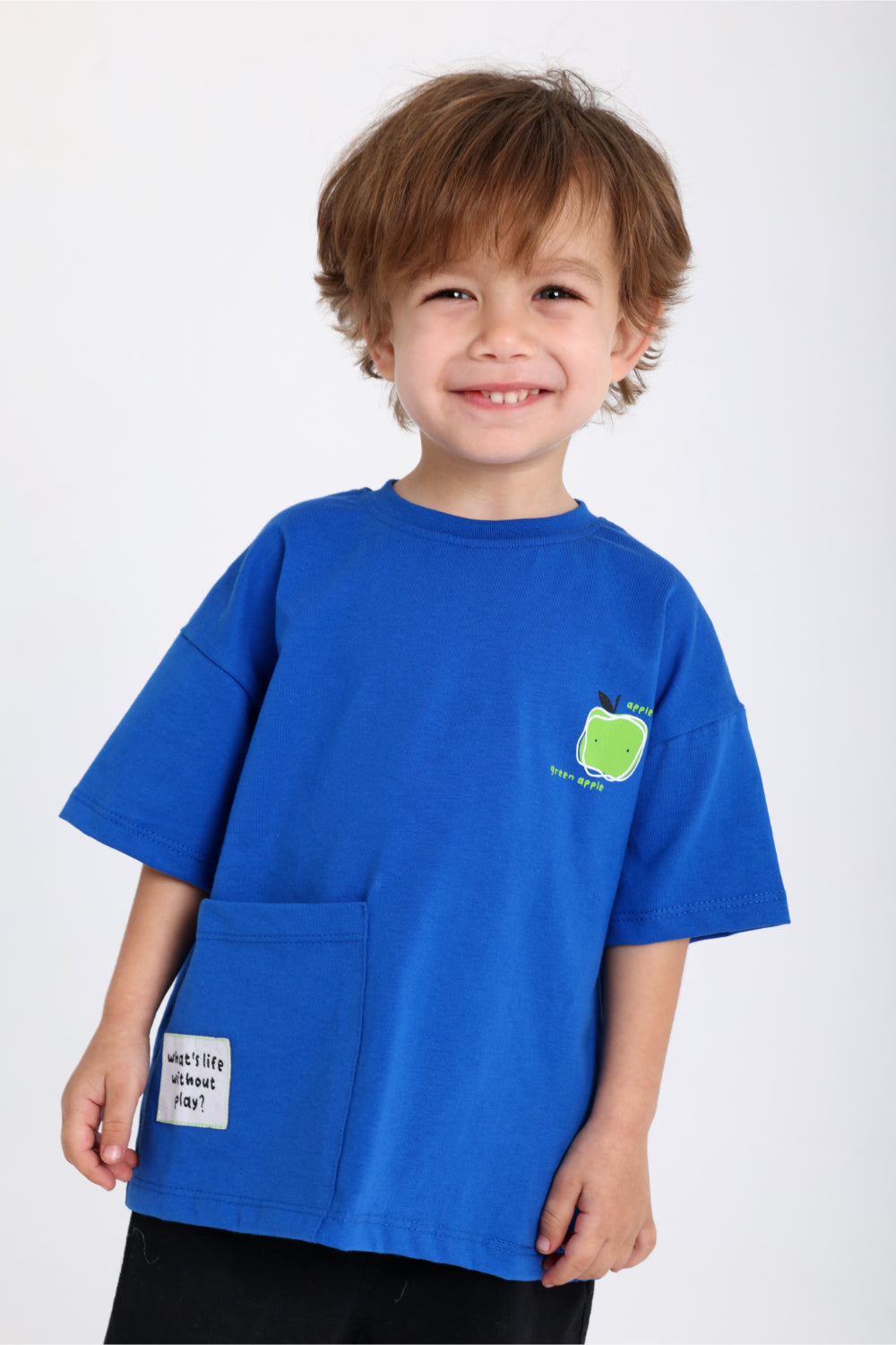 unisex baby cotton t-shirt – royal blue & apple green print