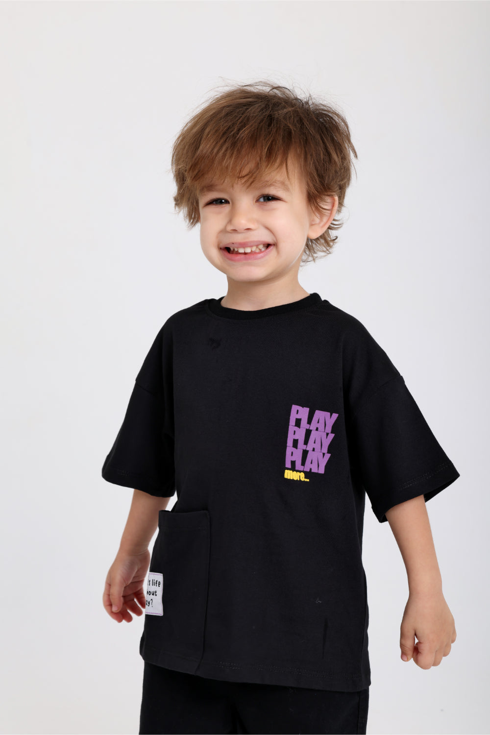 unisex baby cotton t-shirt – black "play more" print