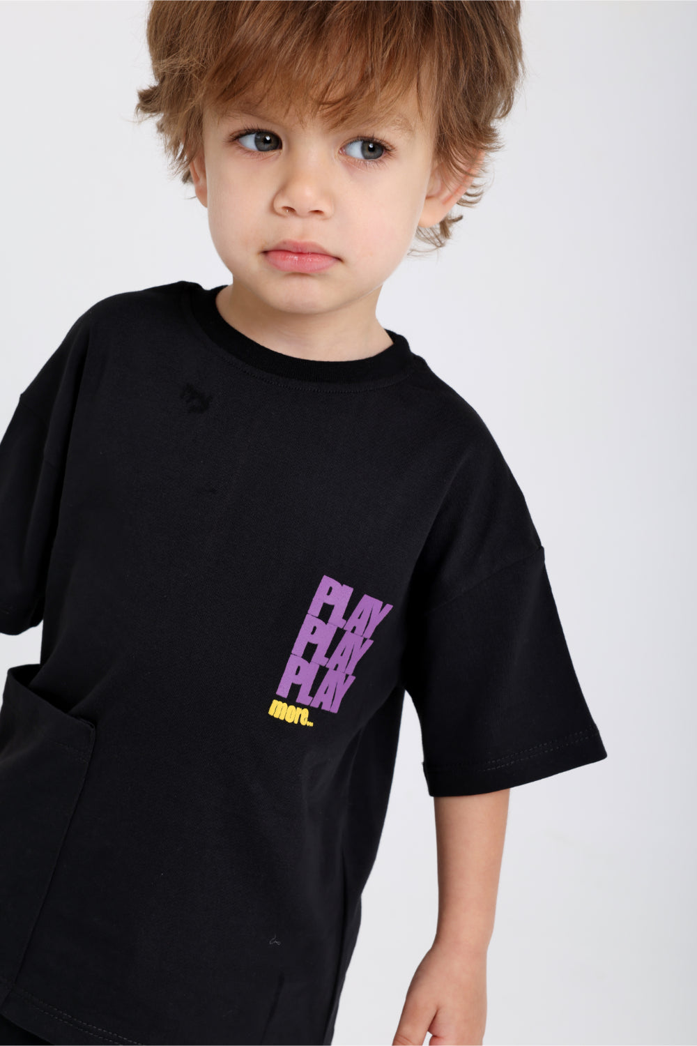unisex baby cotton t-shirt – black "play more" print