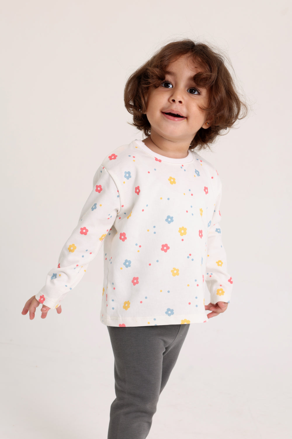 baby girls cotton t-shirt offwhite with flowers print