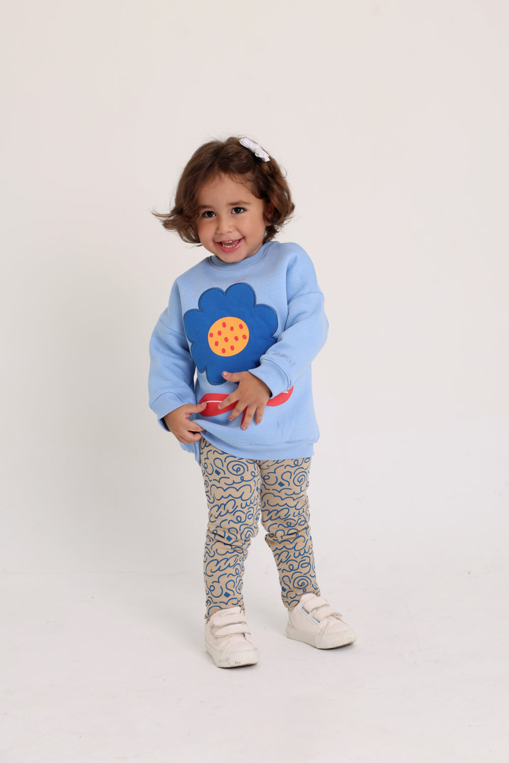 baby girls cotton 2-piece outfit set – baby blue with flower design