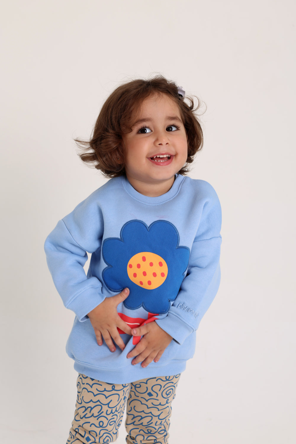 baby girls cotton 2-piece outfit set – baby blue with flower design