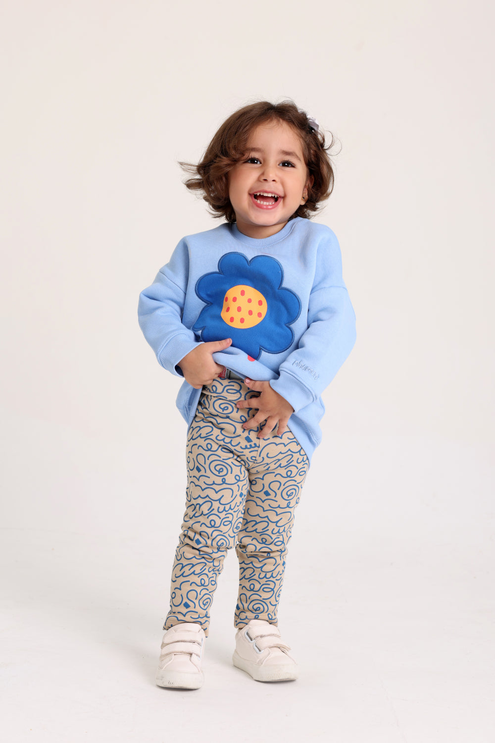 baby girls cotton 2-piece outfit set – baby blue with flower design