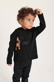 unisex cotton hooded t-shirt black with little tiger print