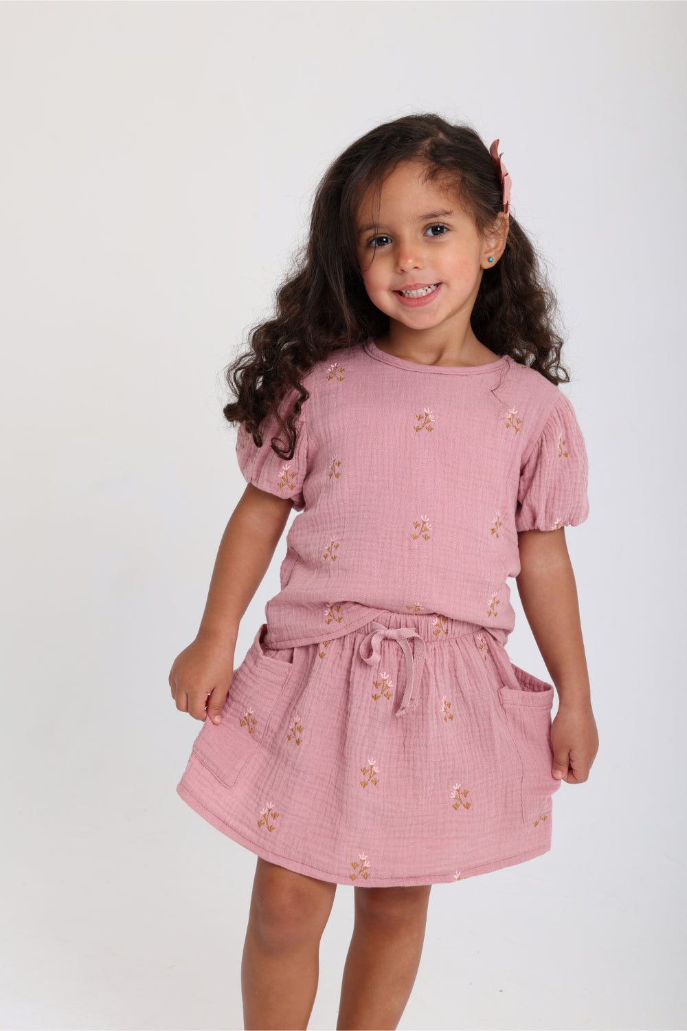 baby girls cotton 2-piece outfit set – dusty pink with printed flowers