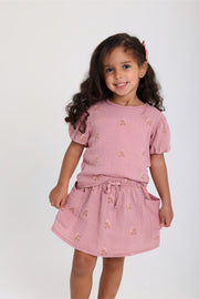 baby girls cotton 2-piece outfit set – dusty pink with printed flowers
