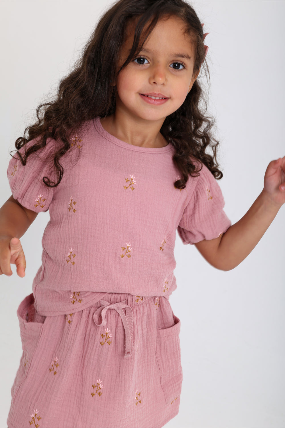 baby girls cotton 2-piece outfit set – dusty pink with printed flowers