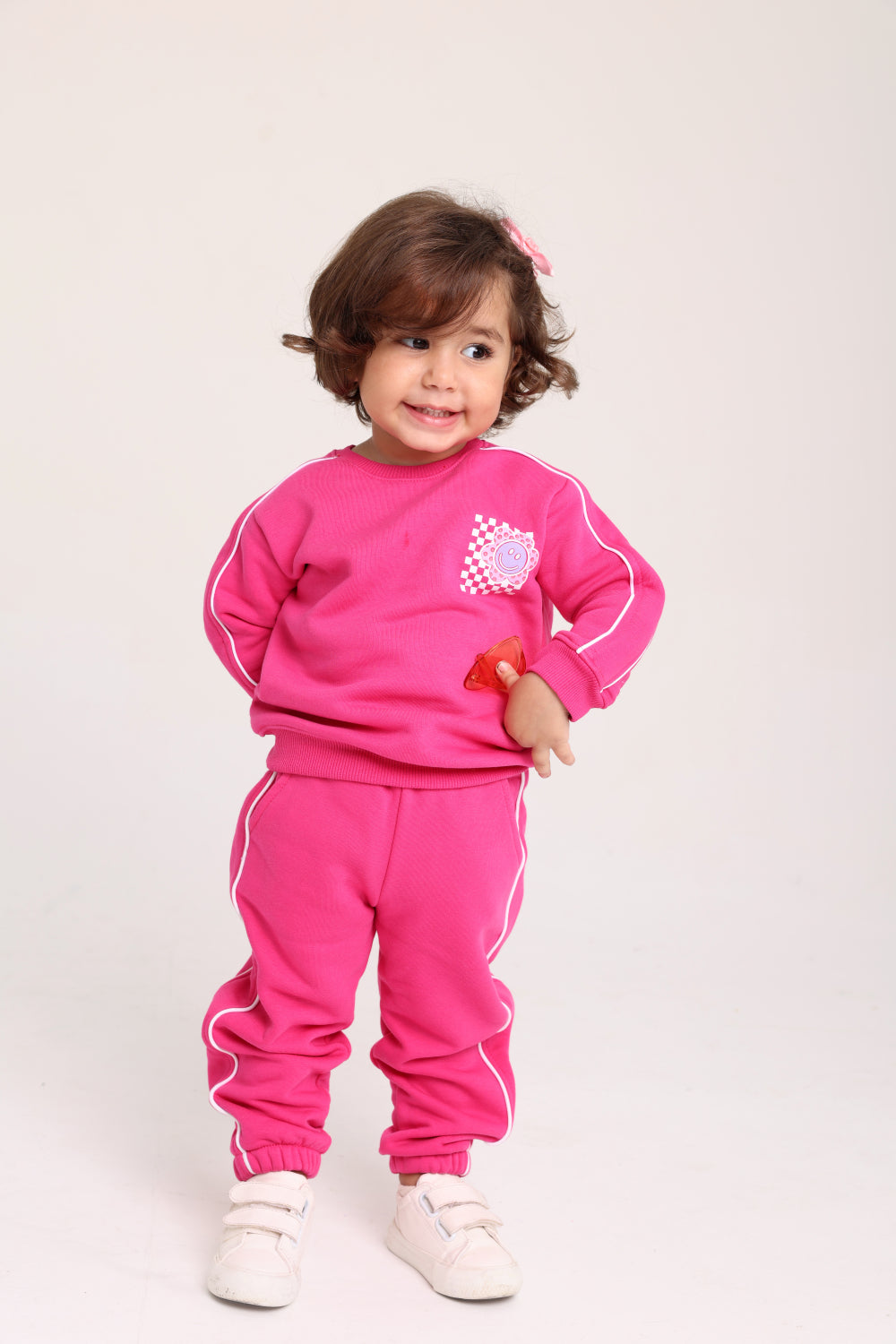 baby girls cotton sweatshirt – fuchsia with flowers print