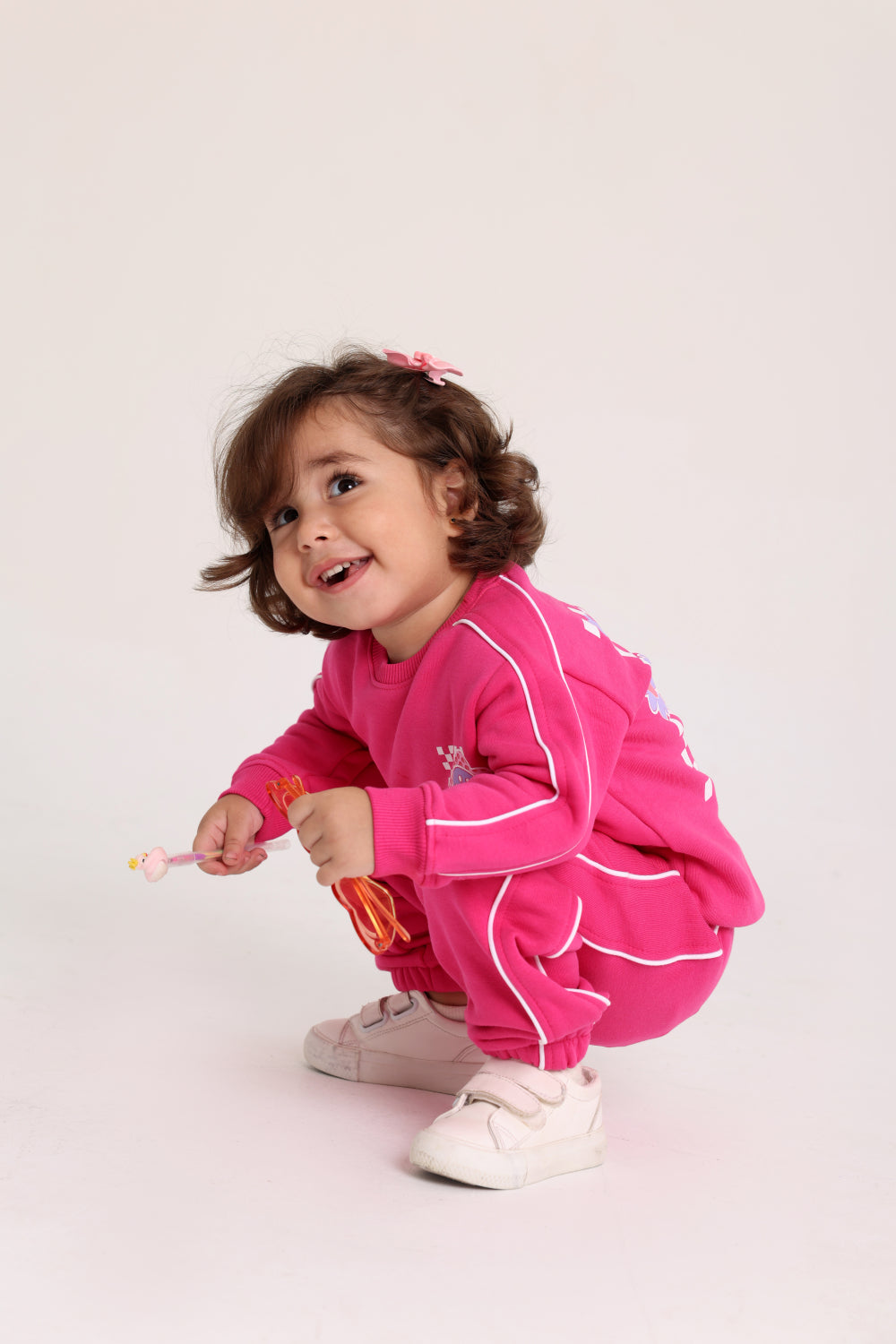 baby girls cotton sweatshirt – fuchsia with flowers print