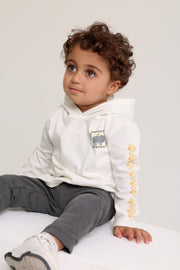 unisex cotton hooded t-shirt offwhite with hippopotamus print