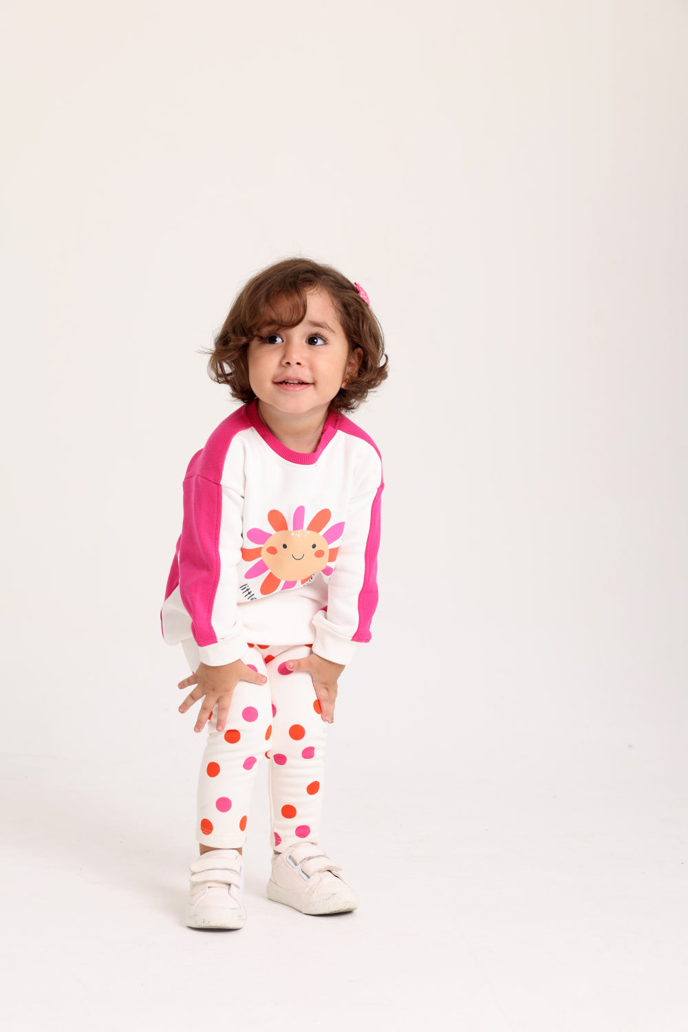 baby girls cotton outfit set – offwhite & fuchsia with "little miss sunshine" design