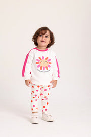 baby girls cotton outfit set – offwhite & fuchsia with "little miss sunshine" design