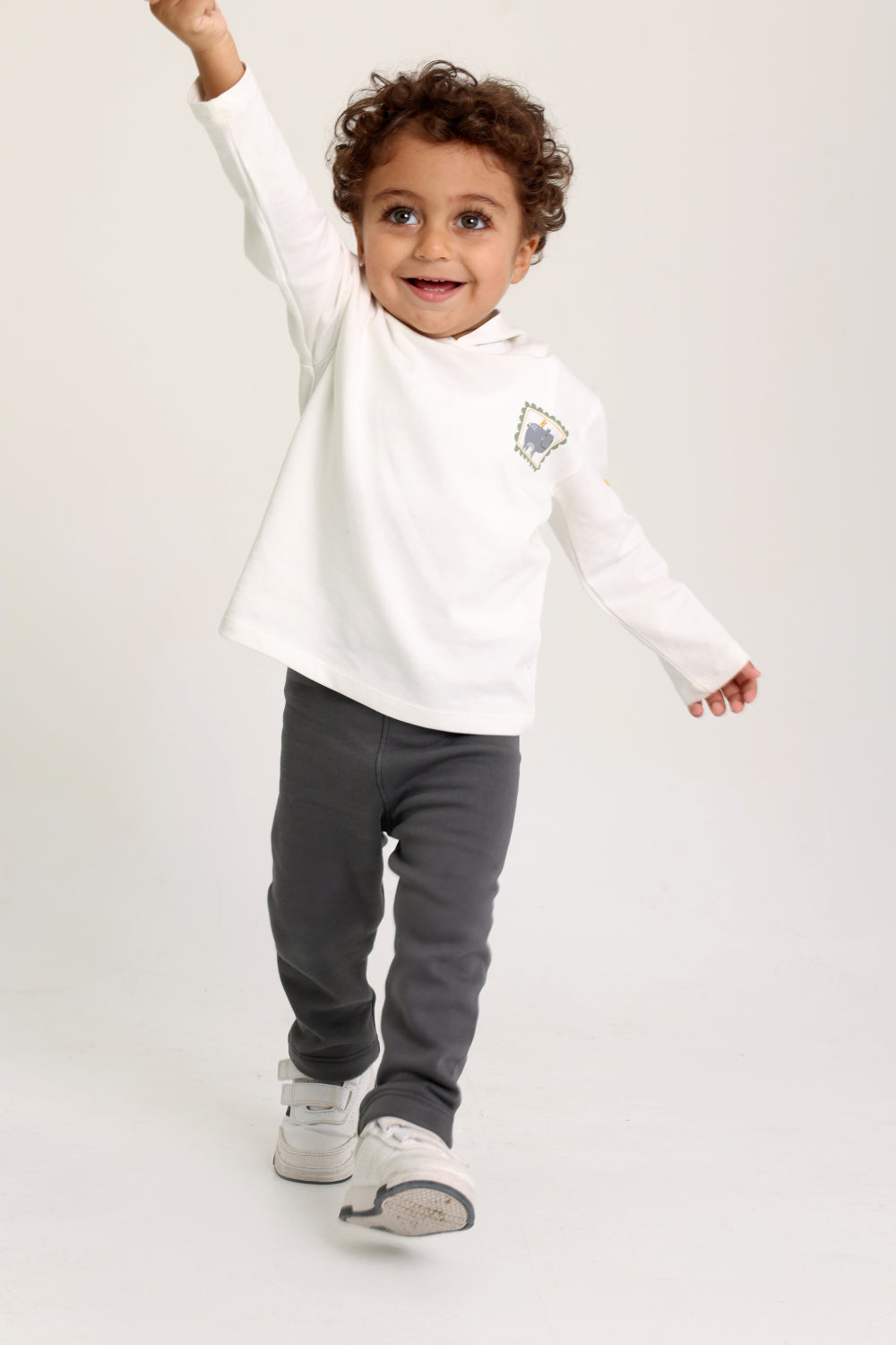 unisex cotton hooded t-shirt offwhite with hippopotamus print