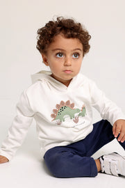 unisex cotton hooded tee – offwhite with dino print