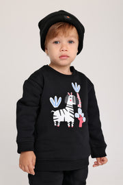 unisex cotton sweatshirt – black with zebra print