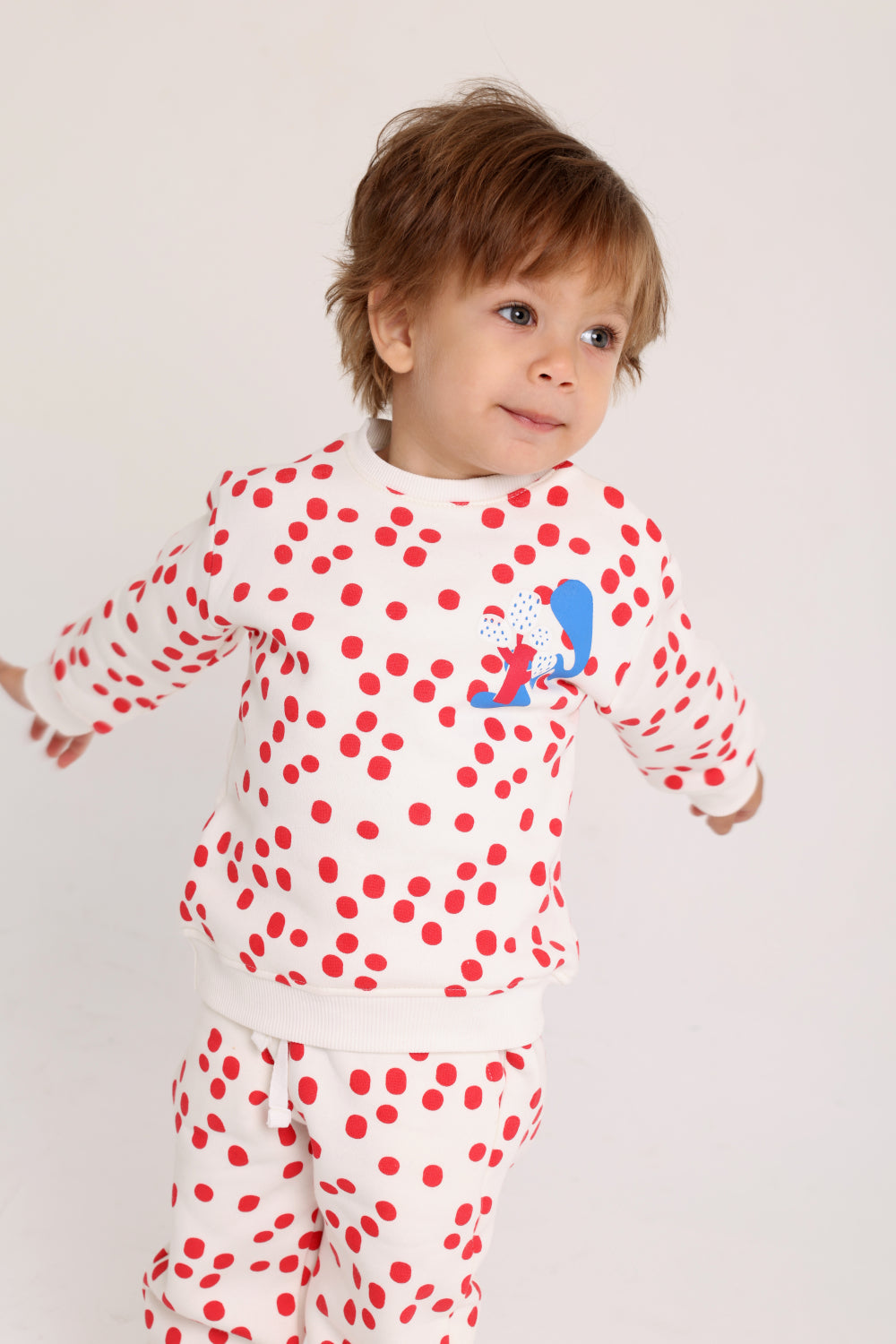 unisex cotton 2-piece outfit set – offwhite with red dots
