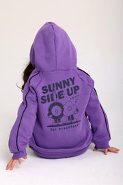 unisex cotton hoodie – purple with "sunny side up" print