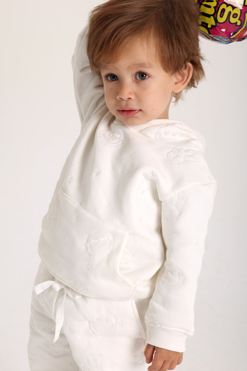 unisex cotton 2-piece outfit set – off-white with smiley faces