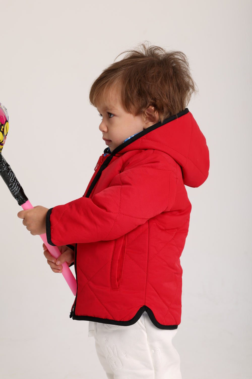 boys waterproof reversible jacket – red & babyblue