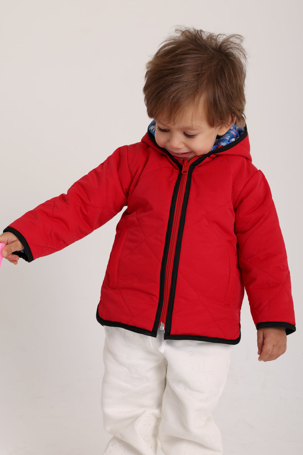 boys waterproof reversible jacket – red & babyblue