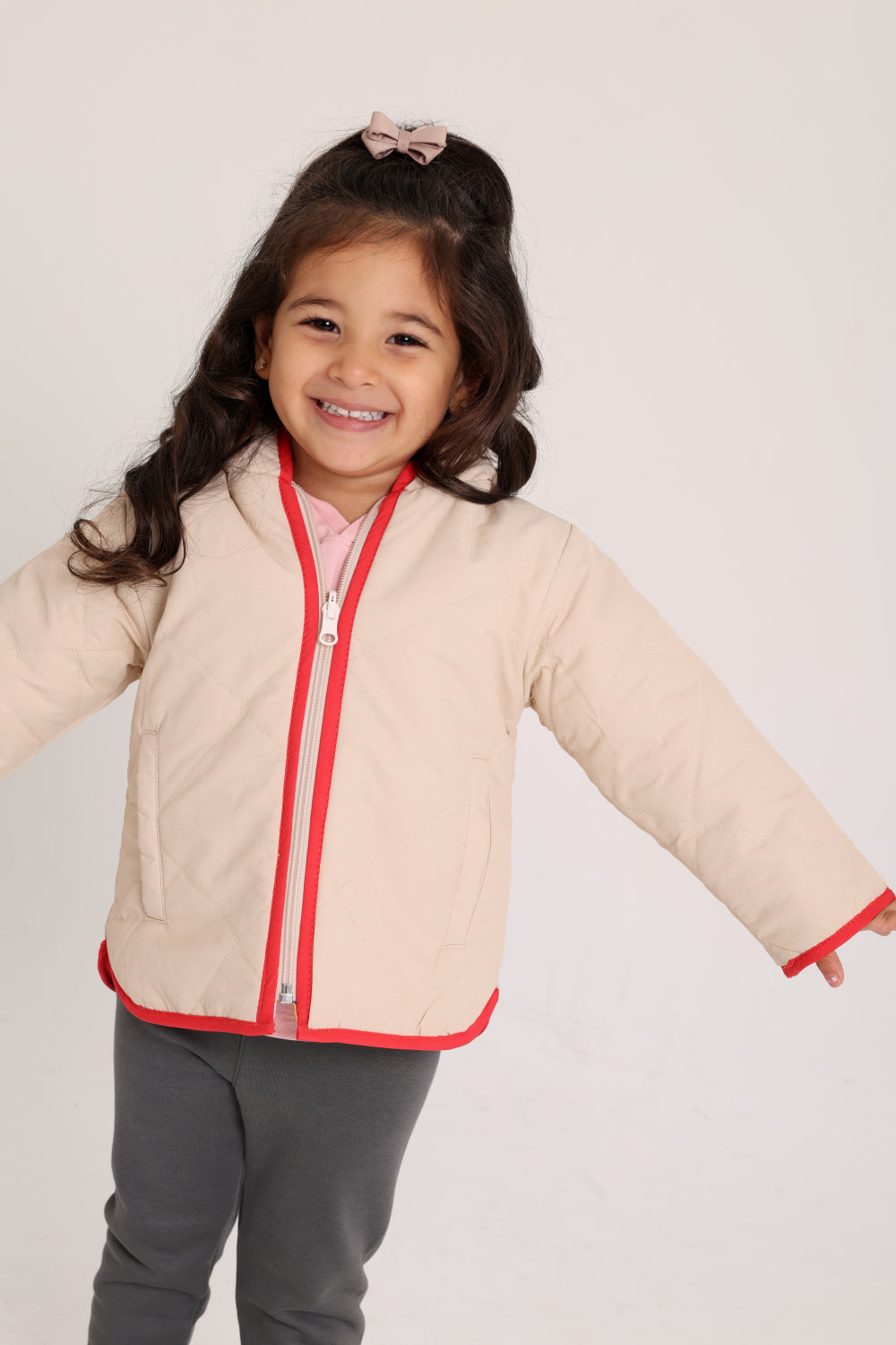 girls waterproof reversible jacket – beige & pink