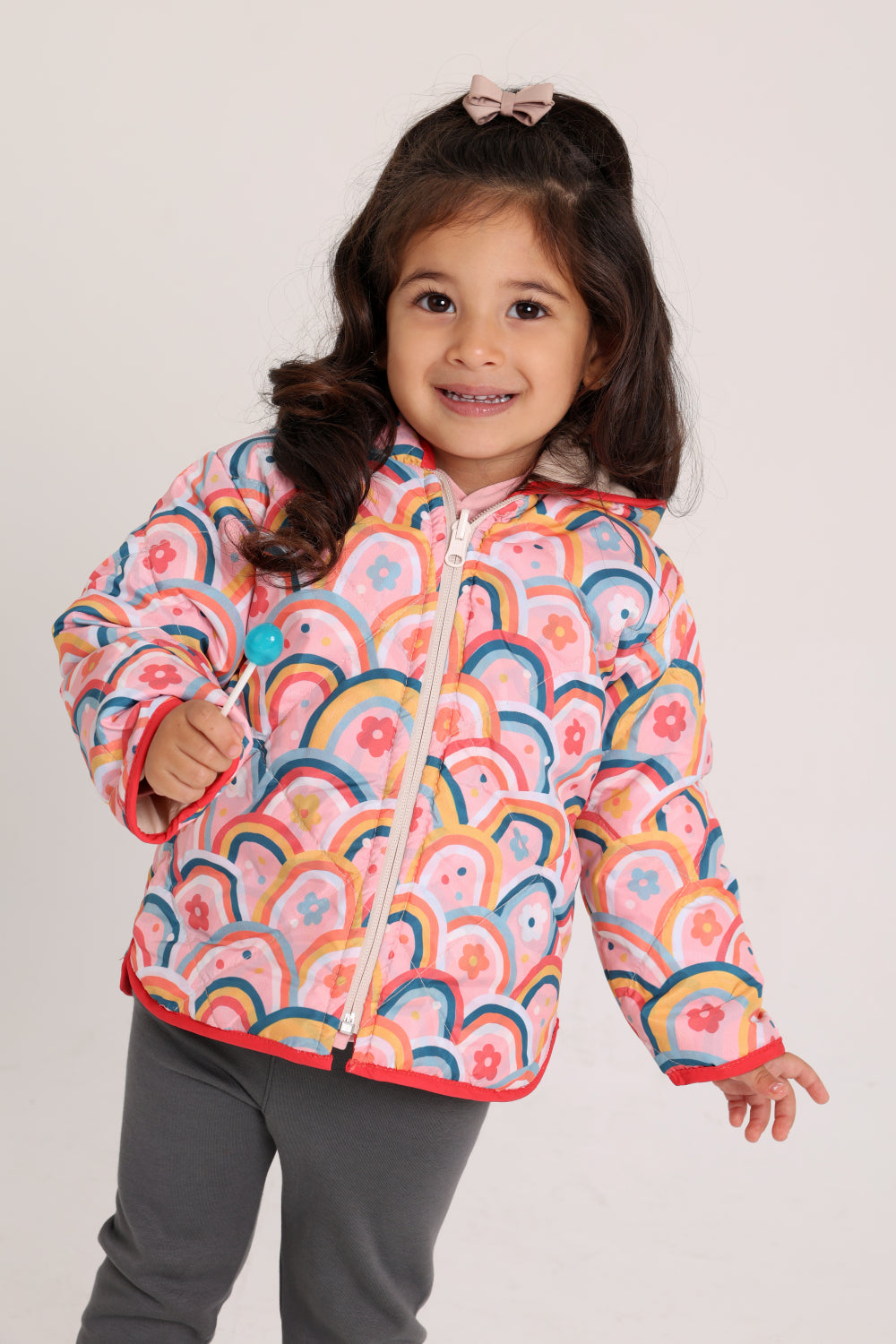 girls waterproof reversible jacket – beige & pink