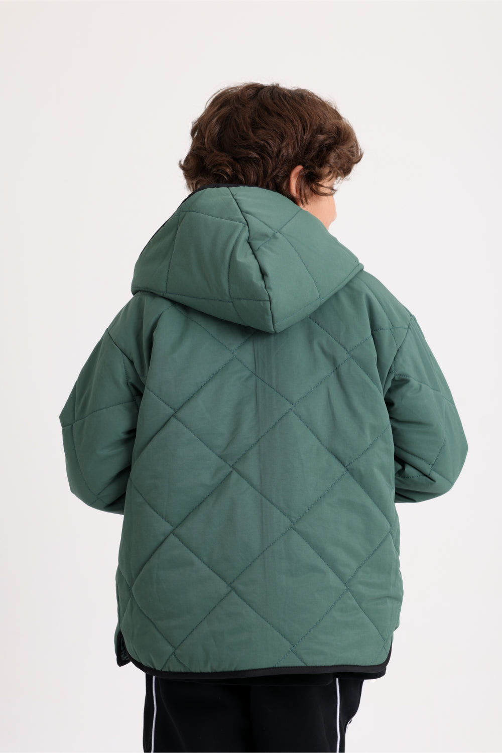boys waterproof double face jacket - dark green with dino print
