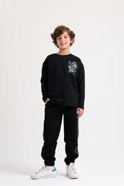boys cotton t-shirt black with stegosaurus print