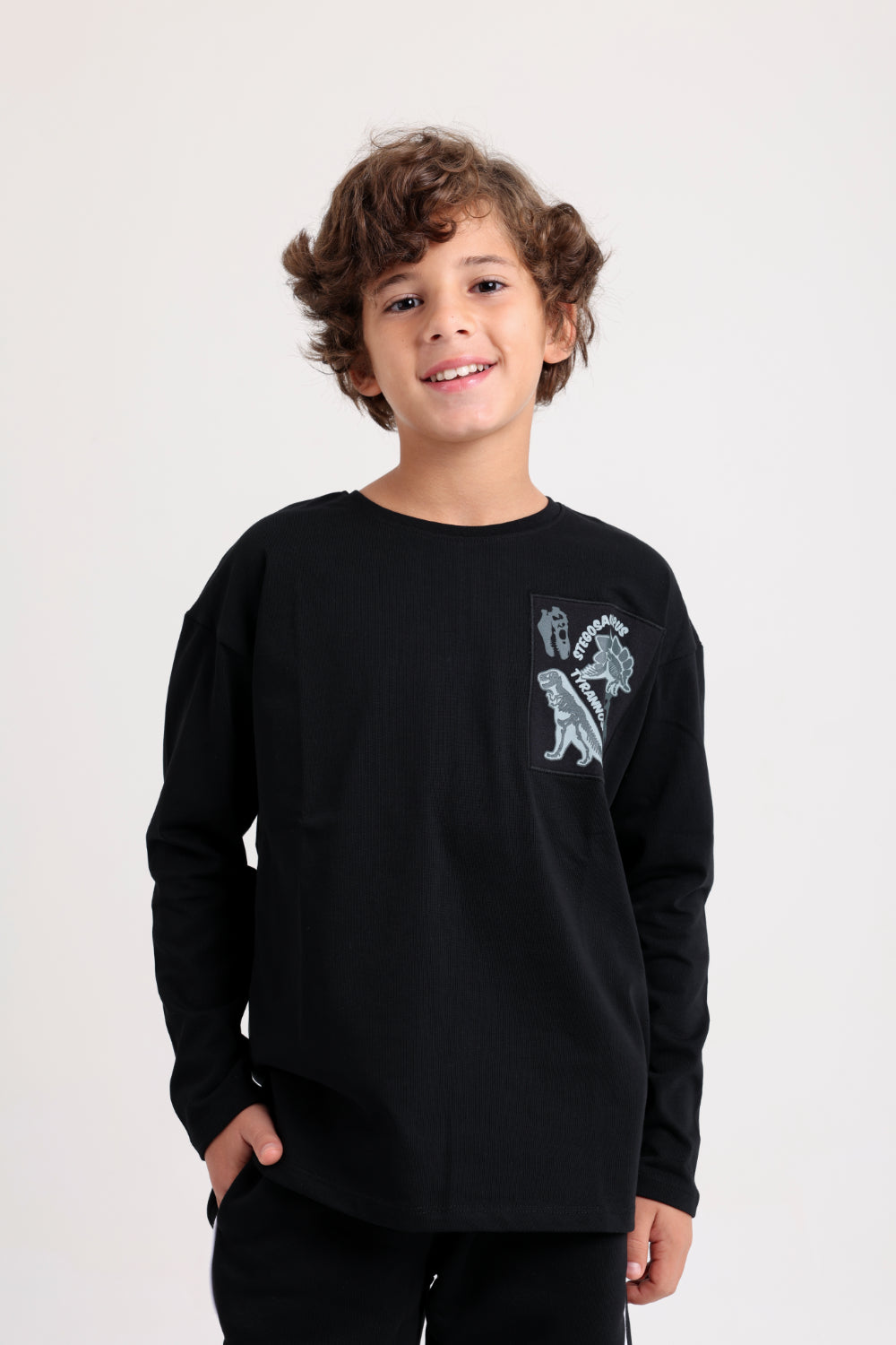boys cotton t-shirt black with stegosaurus print