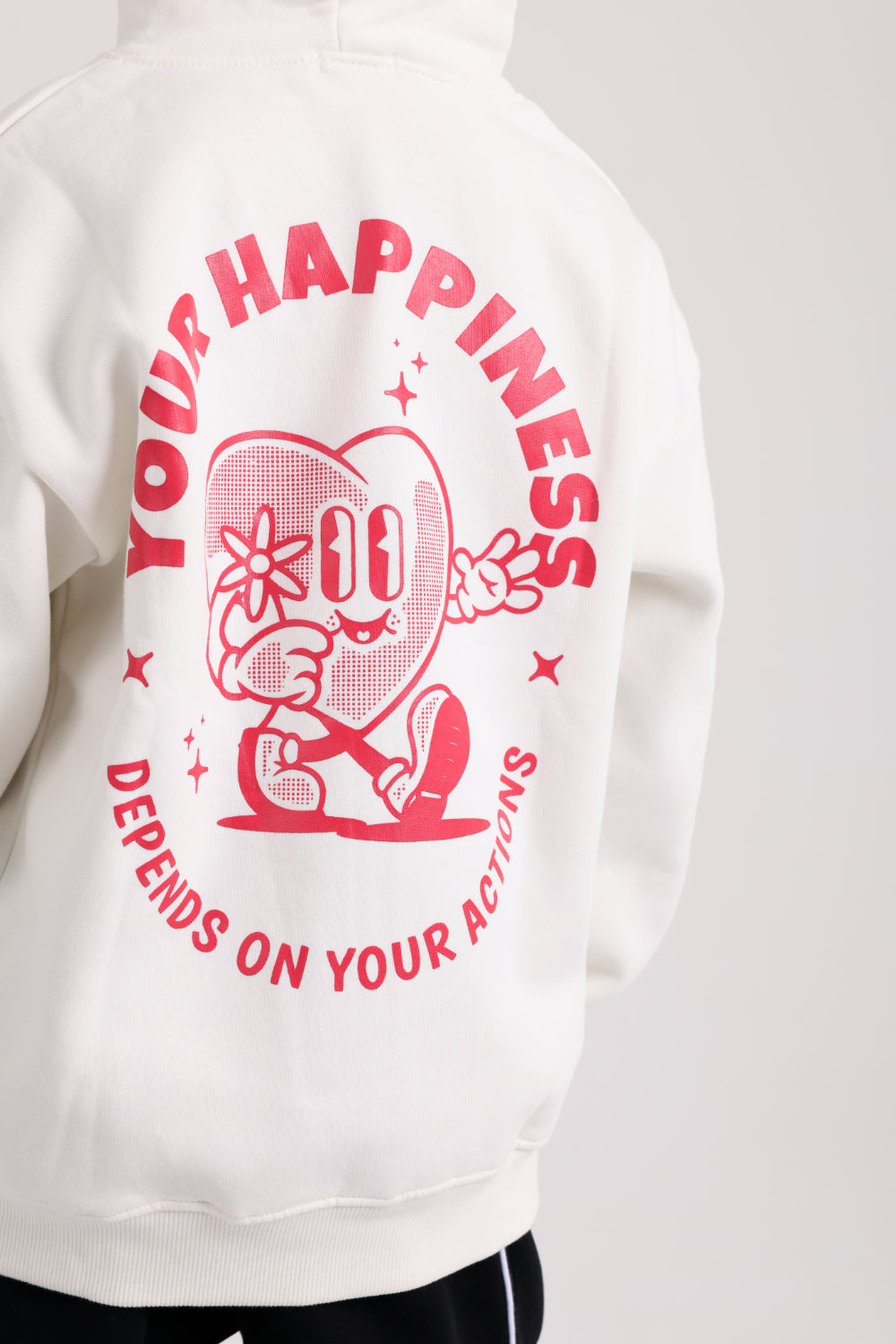 boys cotton hoodie – offwhite with "your happiness" print
