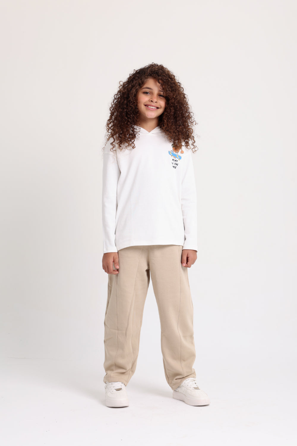 girls barrel fit pants – beige