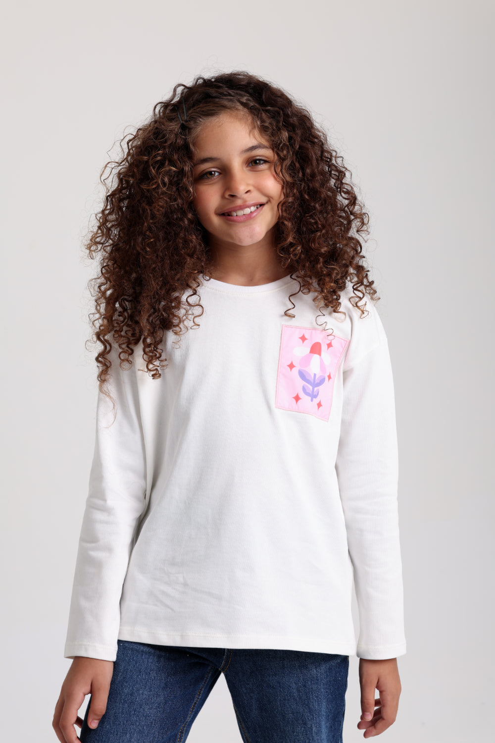 girls cotton t-shirt offwhite with flower print