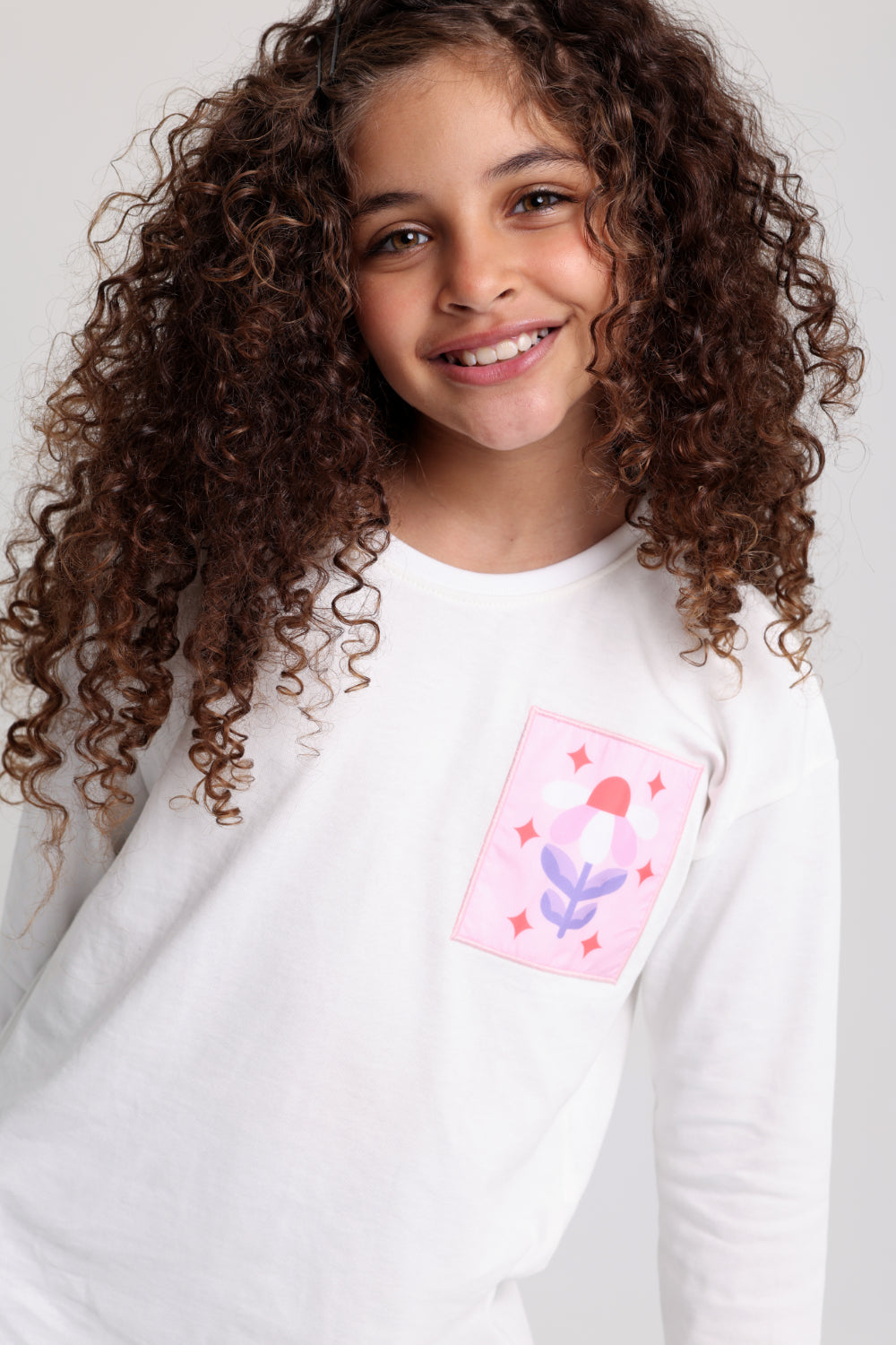girls cotton t-shirt offwhite with flower print